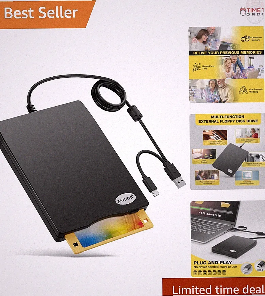 Floppy Disk Reader External USB C & A 3.5 Inch 1.44 MB Portable for PC and La...